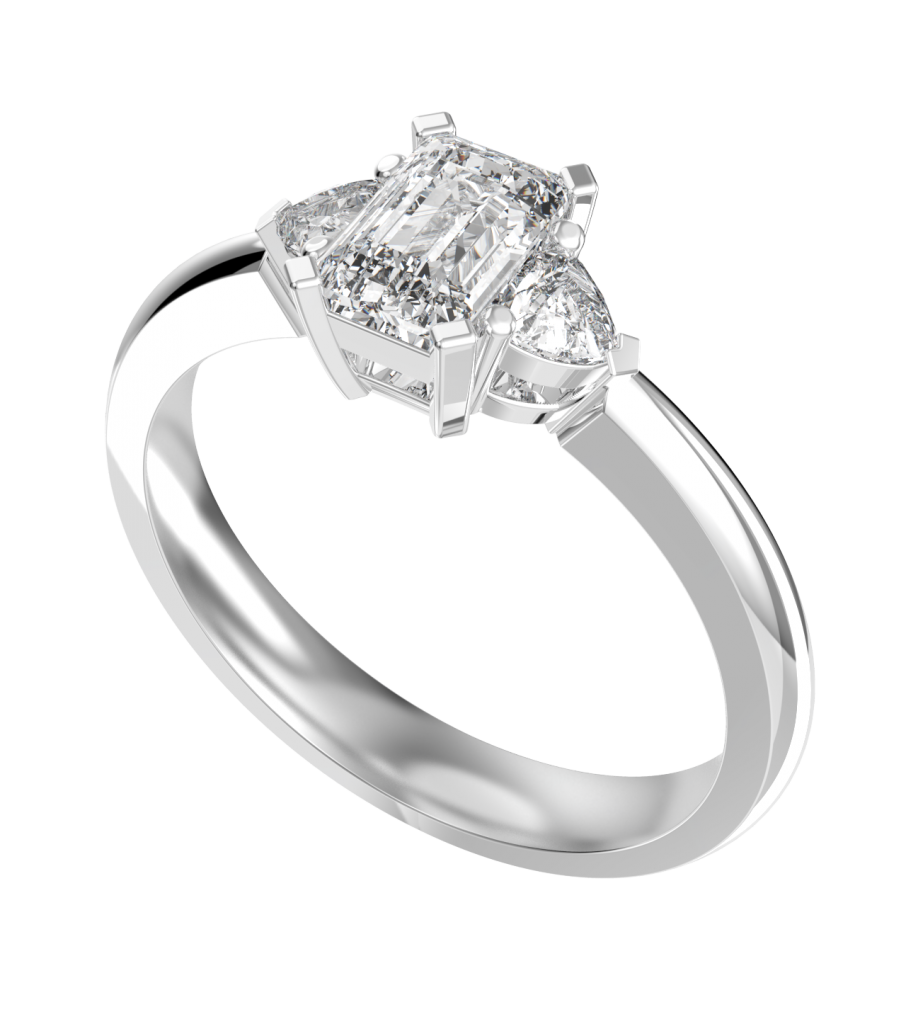 Emerald Cut Diamond Mount set with 2 Trilliant Cut Diamonds (centre