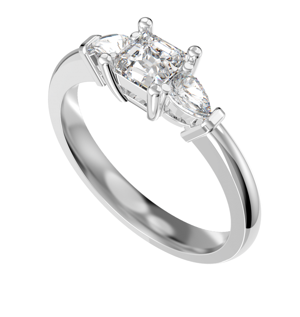 Princess Cut Diamond Mount set with 2 Pear Diamonds (centre stone sold