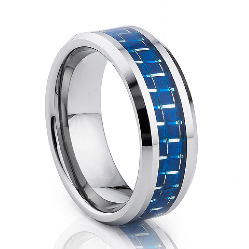 8mm Tungsten Ring with Blue Carbon Fiber Inlay Diamond Jewellery