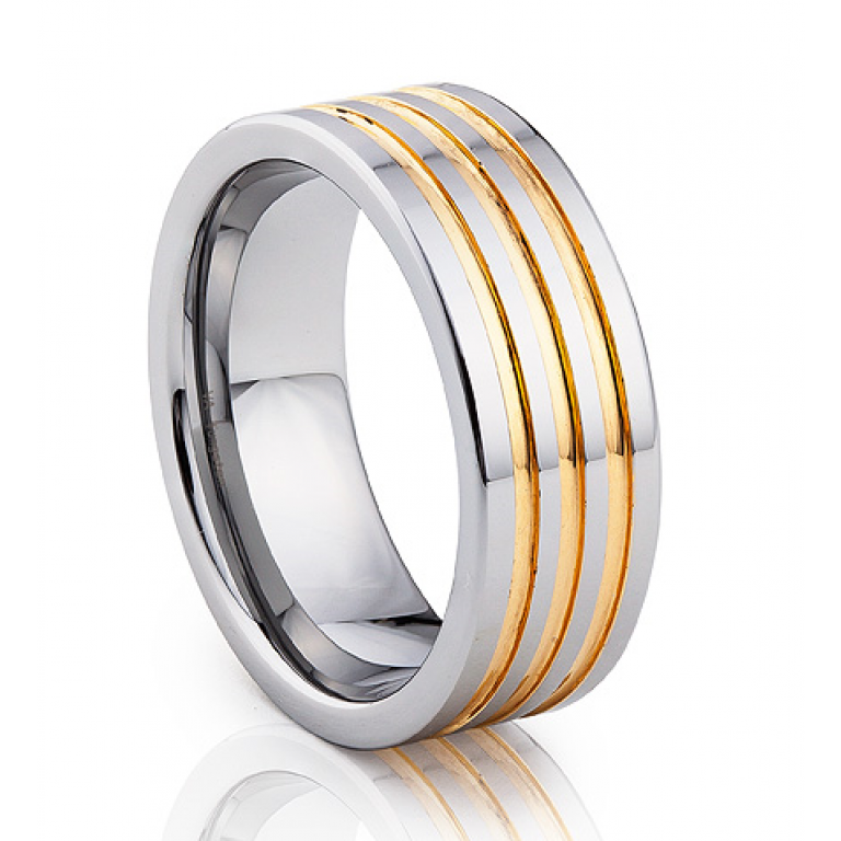 8mm Tungsten Ring with Gold Plated Inlay Diamond Jewellery International