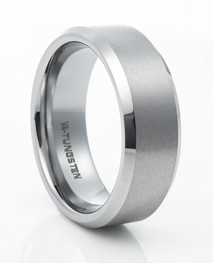 8mm Tungsten Ring with Matt and Polished Silver Finish - Diamond ...