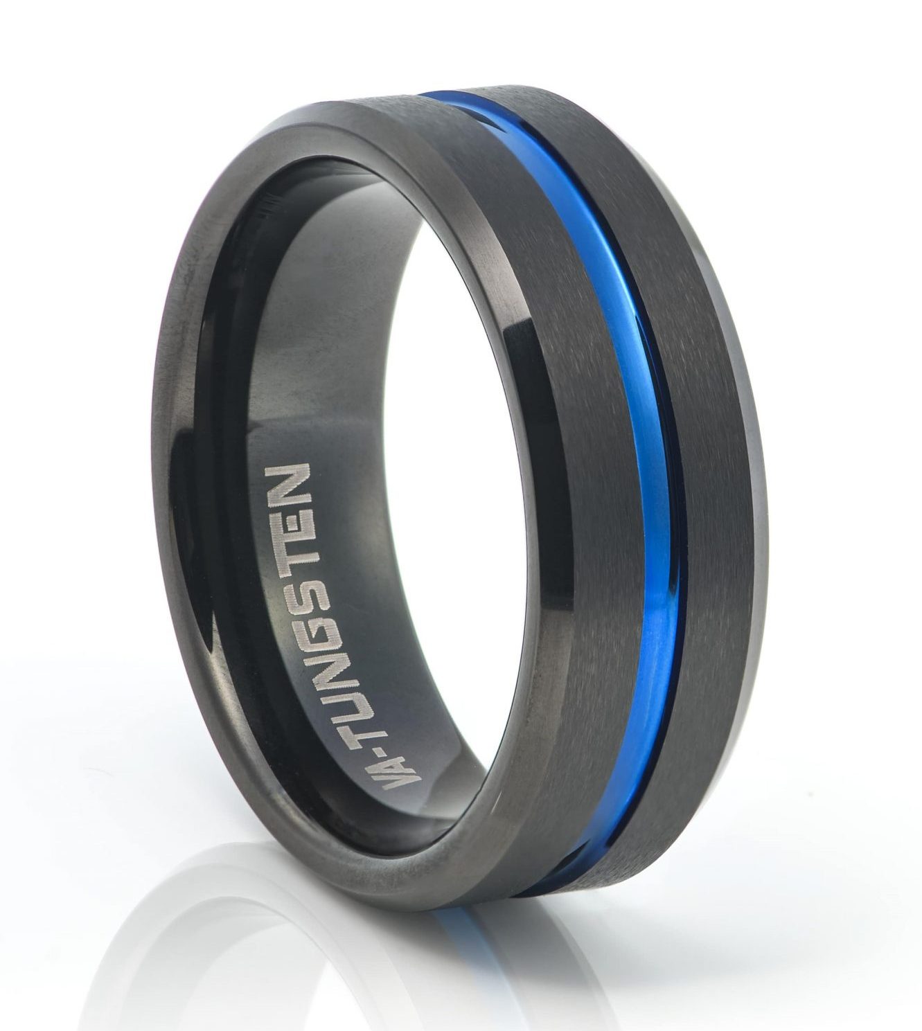 8mm Tungsten Ring with Matt Black and Blue Plated Inlay - Diamond ...